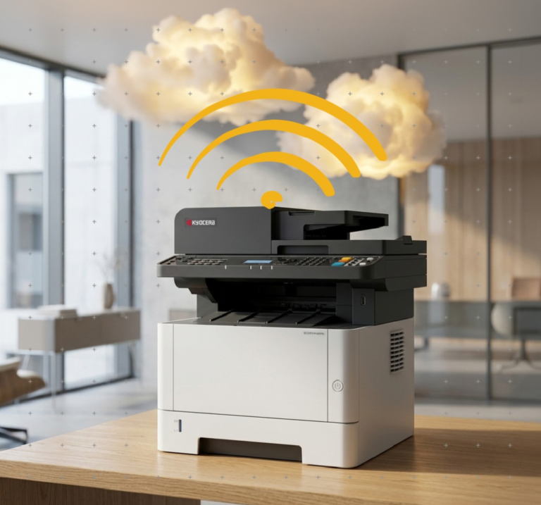 Wireless Office Printer for South Florida Businesses - STAT Business Systems - STAT Business Systems Kyocera wireless office printer in a modern South Florida business